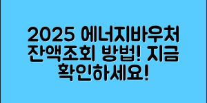 2025년 에너지바우처 잔액조회 방법 총정리! 지금 바로 확인하세요