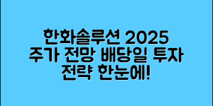 2025년 한화솔루션 주식 주가 전망 배당일 리포트 - 실적부터 투자 전략까지 한눈에!
