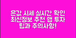 은값시세 1kg 실버바 실시간 확인 방법 (+최신정보, 추천 앱/사이트, 투자 팁, 주의사항, 전망 등)