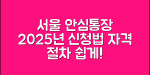 서울시 안심통장 2호 신청 방법 총정리｜2025년 신청 조건, 절차, 자격 완벽 안내