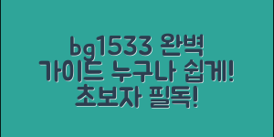 누구나 쉽게 이해하는 bg1533 완벽 가이드